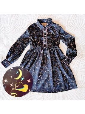 Wrangler Girls Celestial Moon Stars Western Satin Cowgirl Dress Whimsigoth Sz XS